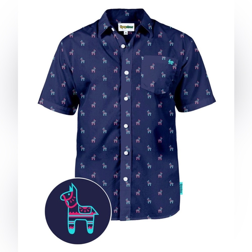 Tipsy Elves Neon Pinata Hawaiian Shirt - Size M - Navy Blue - NWOT - Picture 3 of 12